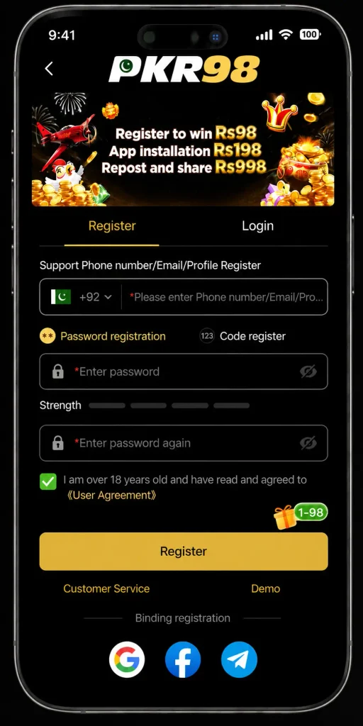 how to login pkr98 game
